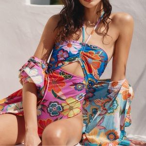 Farm Rio One-Piece Swimsuit NWT Full Garden Halter Boho Medium